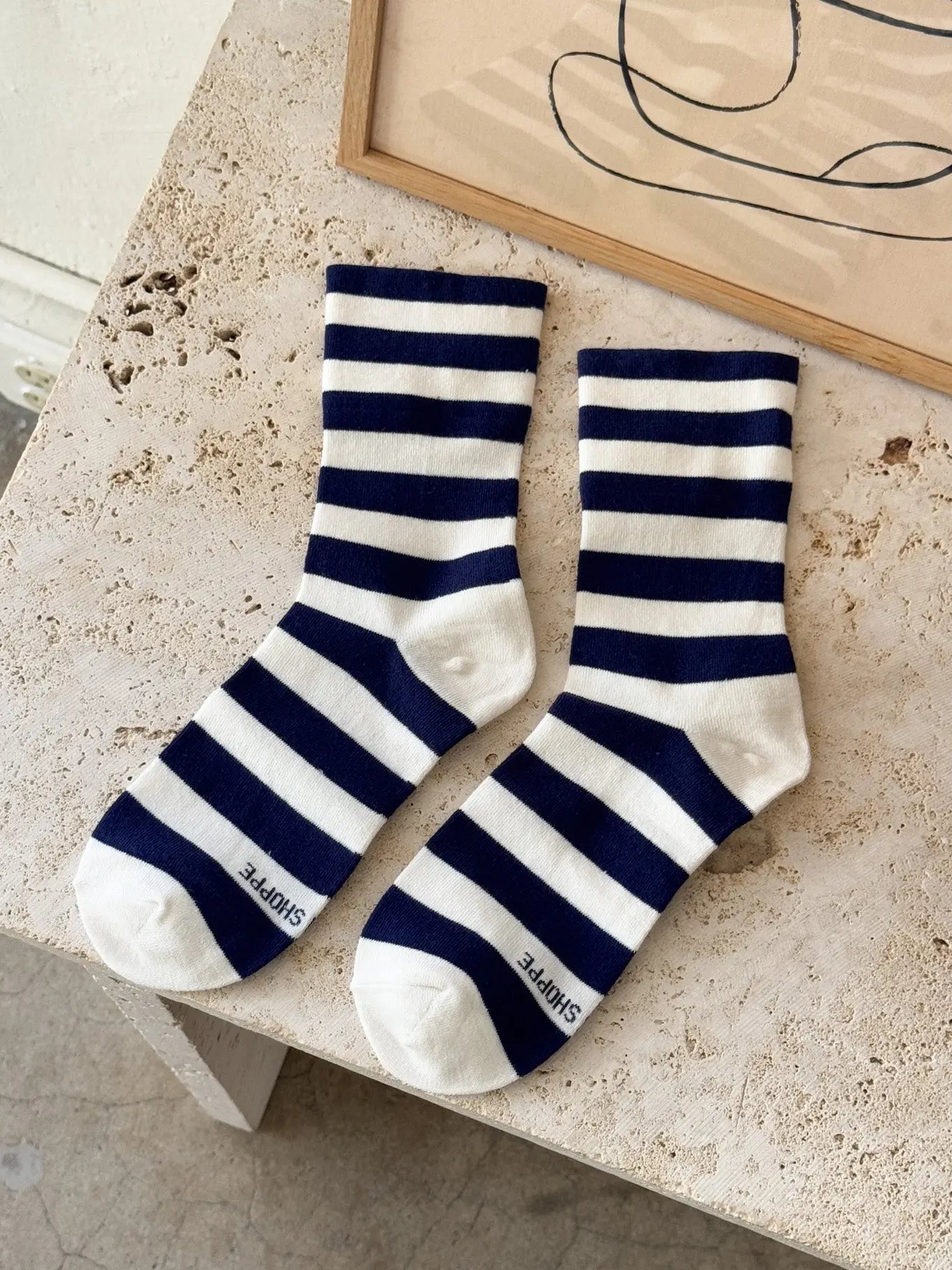 Wally Socks - Wide Navy Stripe