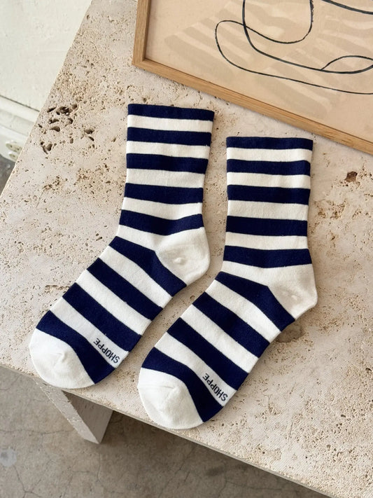 Wally Socks - Wide Navy Stripe