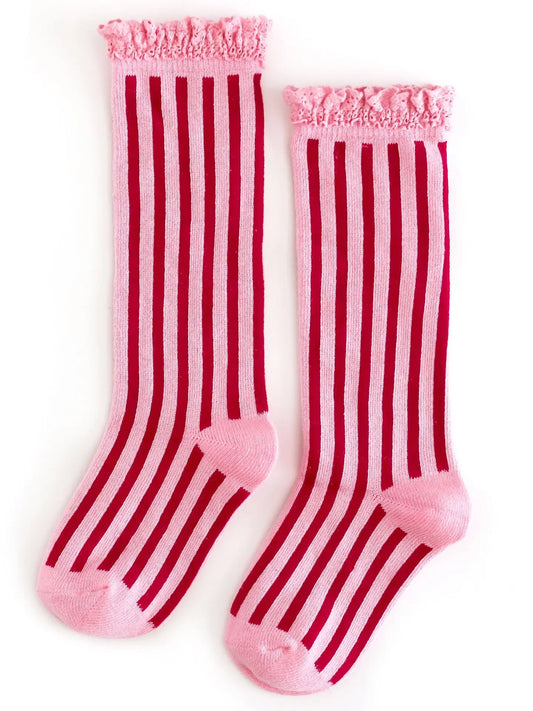 Candy Stripe Lace Top Knee High Socks