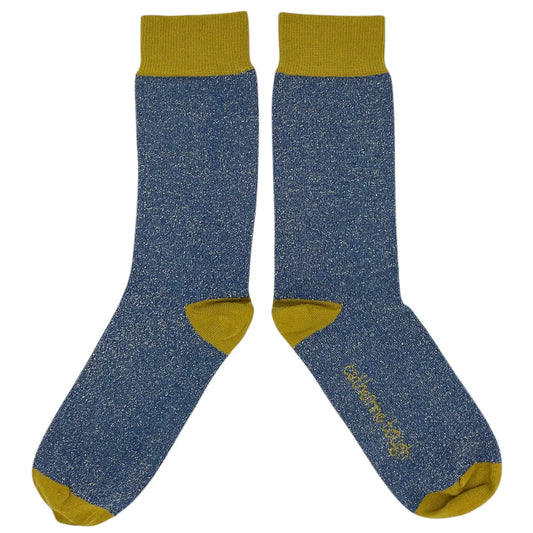 Women's Organic Glittery Cotton Crew Sock - Navy