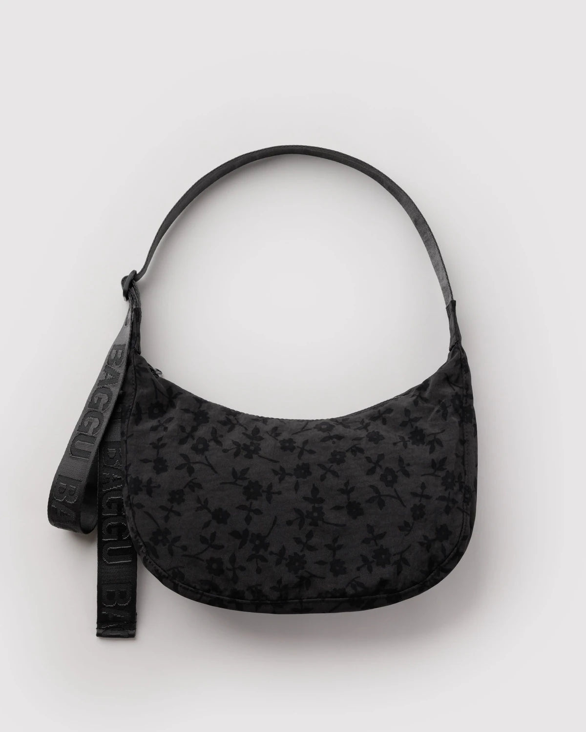 Medium Nylon Baggu Crescent Bag - Charcoal Ditsy Floral