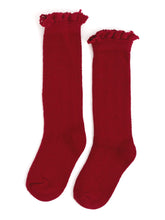 Load image into Gallery viewer, Fancy Lace Top Knee High Socks - Cherry
