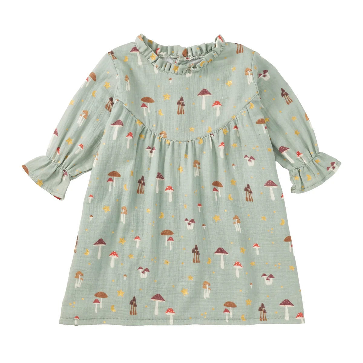 Muslin L/S Ruffle Trim Dress - Dreamcap Forest