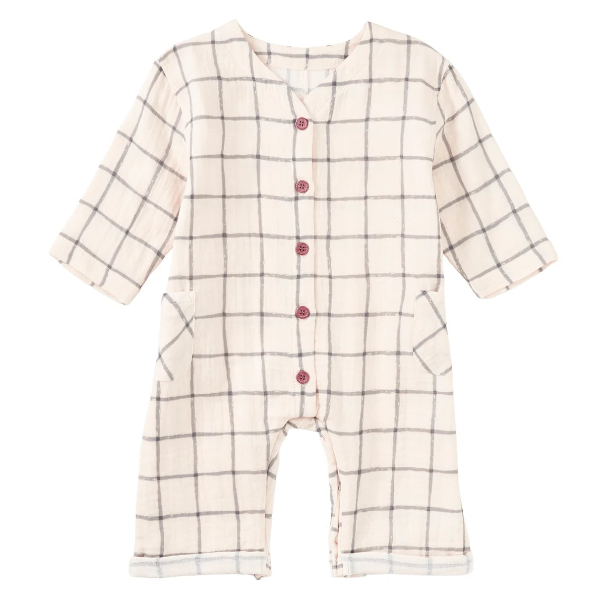 Muslin Patch Pocket Romper - Cabin Plaid