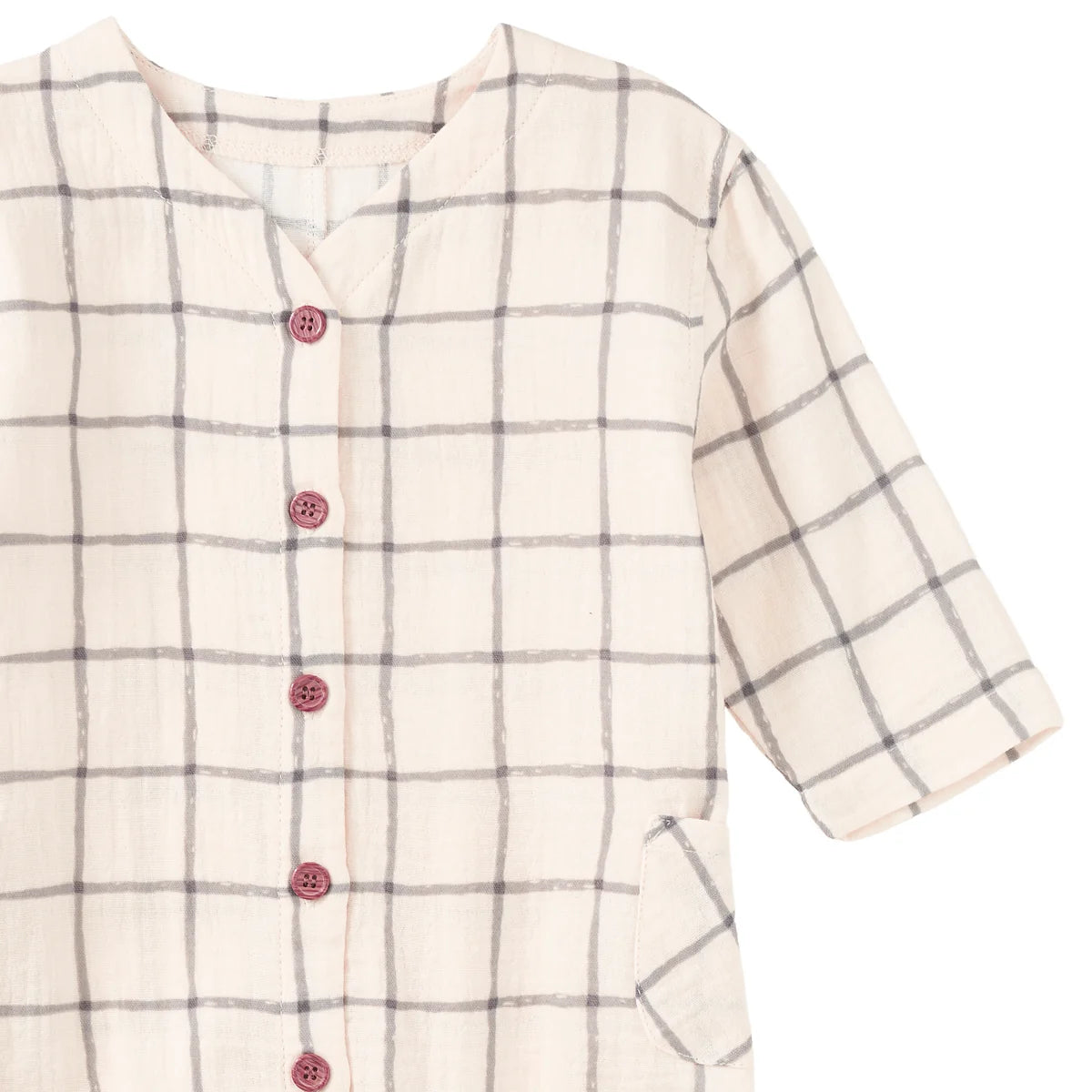 Muslin Patch Pocket Romper - Cabin Plaid