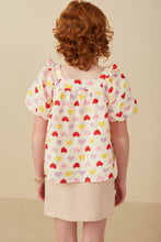 Load image into Gallery viewer, Girls Textured Ruffle Detail Heart Print Top
