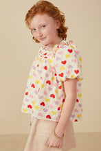 Load image into Gallery viewer, Girls Textured Ruffle Detail Heart Print Top
