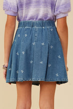 Load image into Gallery viewer, Girls Bow Printed Pleated Denim Skirt
