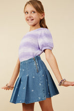 Load image into Gallery viewer, Girls Bow Printed Pleated Denim Skirt
