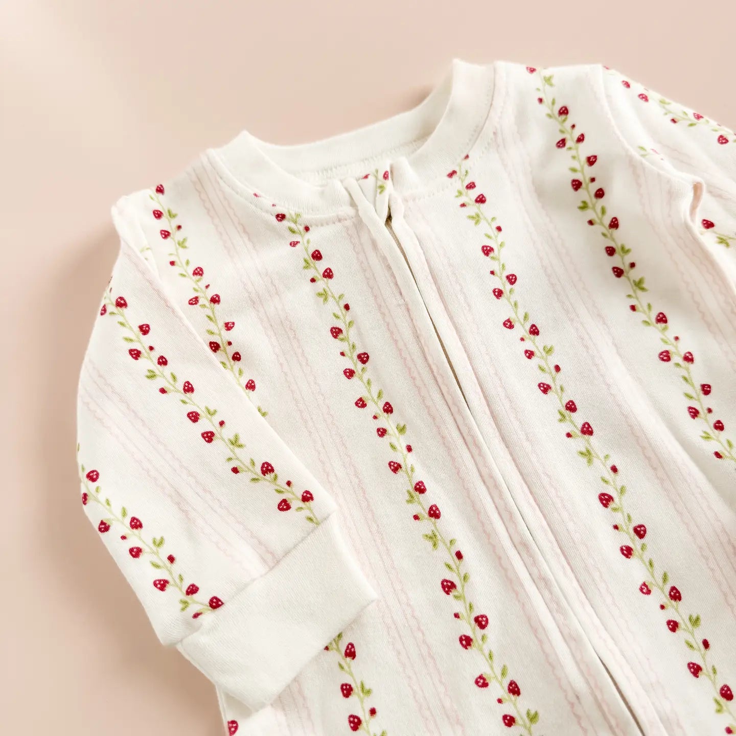 Long Sleeve Zipper Romper - Strawberry