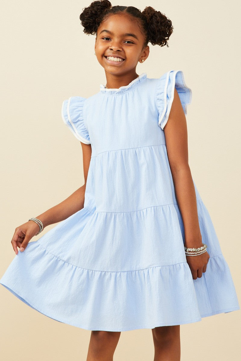 Contrast Piped Ruffle Detail Dress
