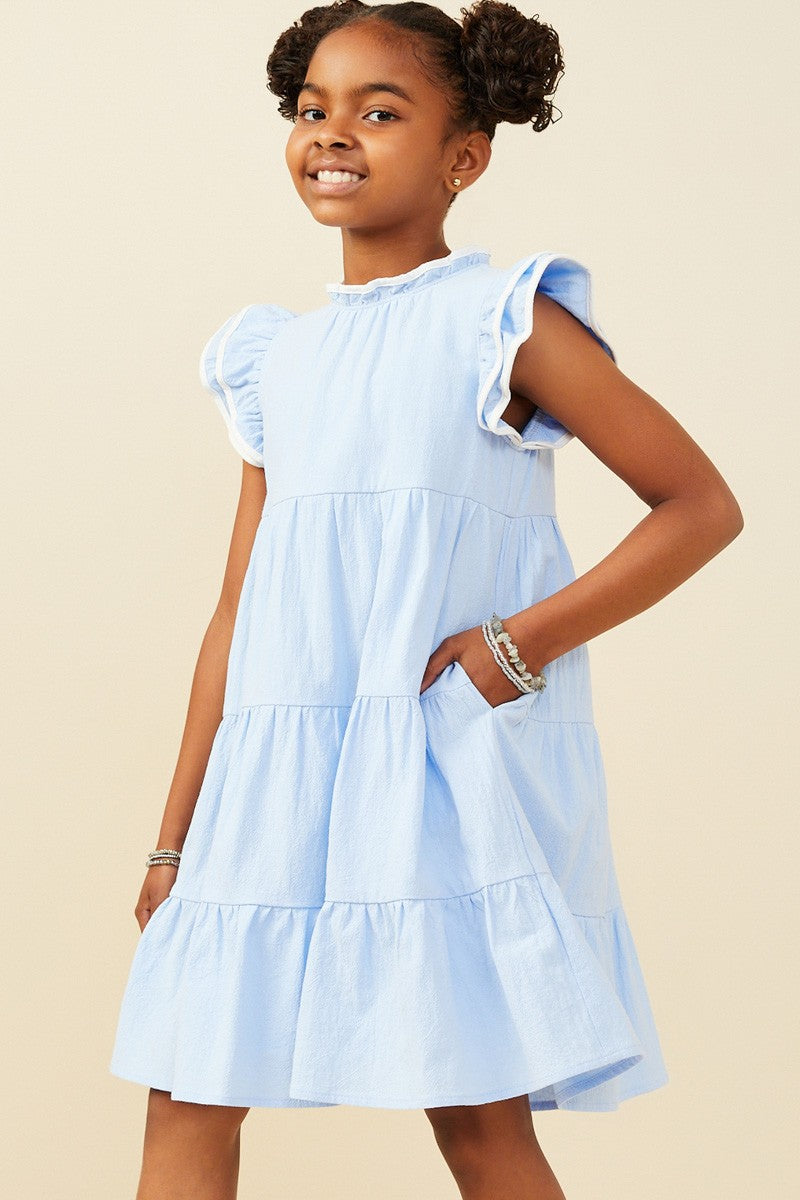 Contrast Piped Ruffle Detail Dress