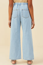 Load image into Gallery viewer, Girls Wide Leg Drawstring Waist Denim Pants
