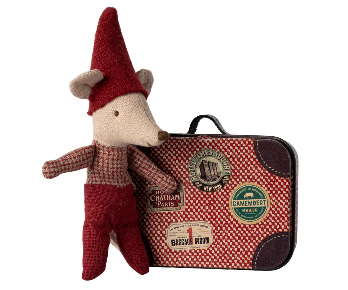 Christmas Mouse, baby in suitcase