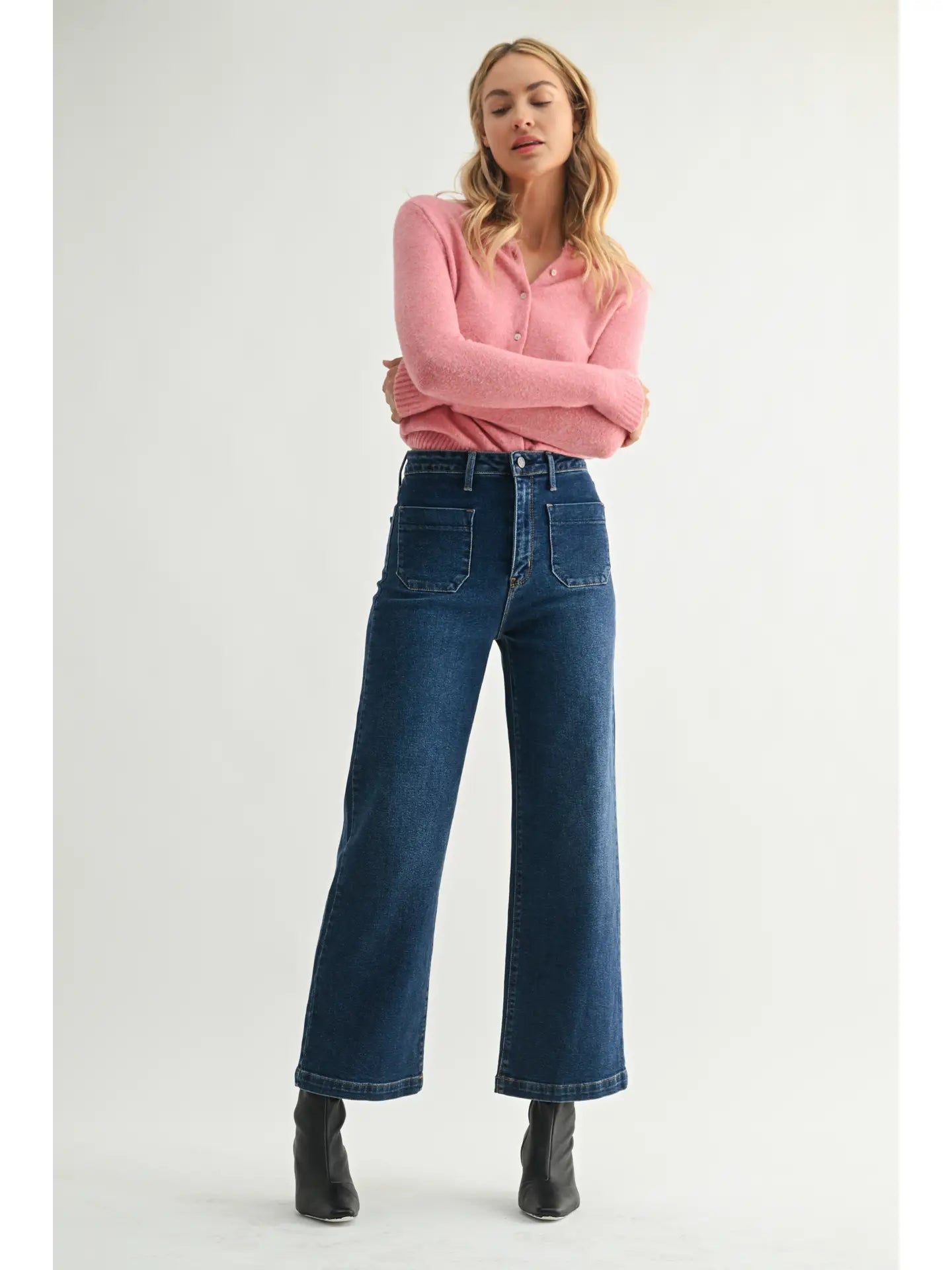 Patch Pocket Wide Leg - Dark Wash