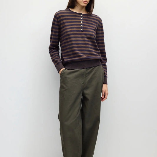 Henley Sweater - Navy/Brown