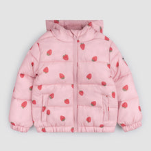 Load image into Gallery viewer, Strawberry Print on Rose Hooded Packable
