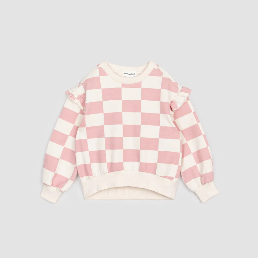 Rose Checkerboard Print Sweatshirt