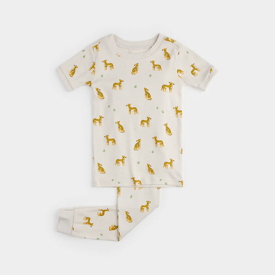 Cheetah Print on Crème Short-Sleeved PJ Set