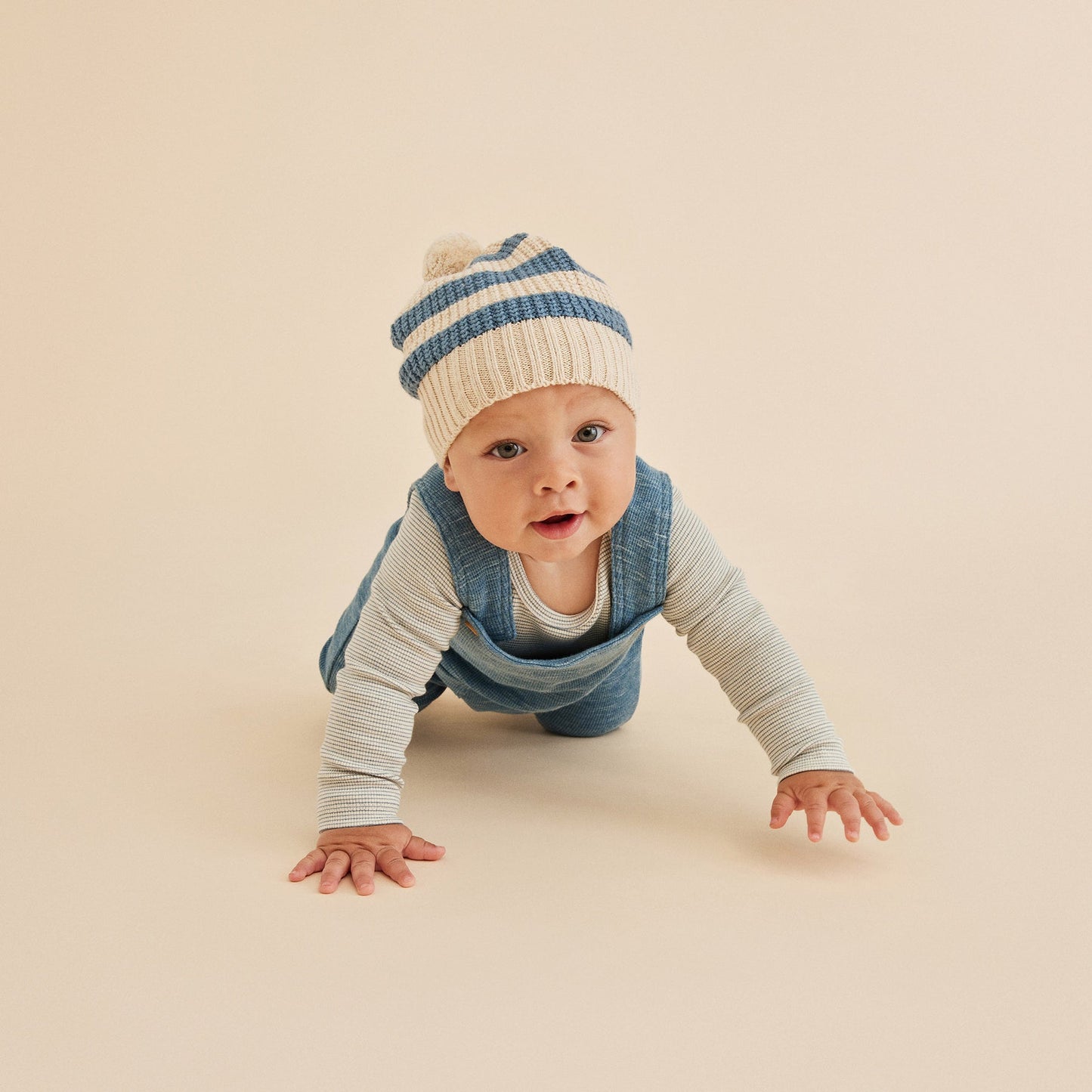 Knitted Stripe Hat - Bluestone