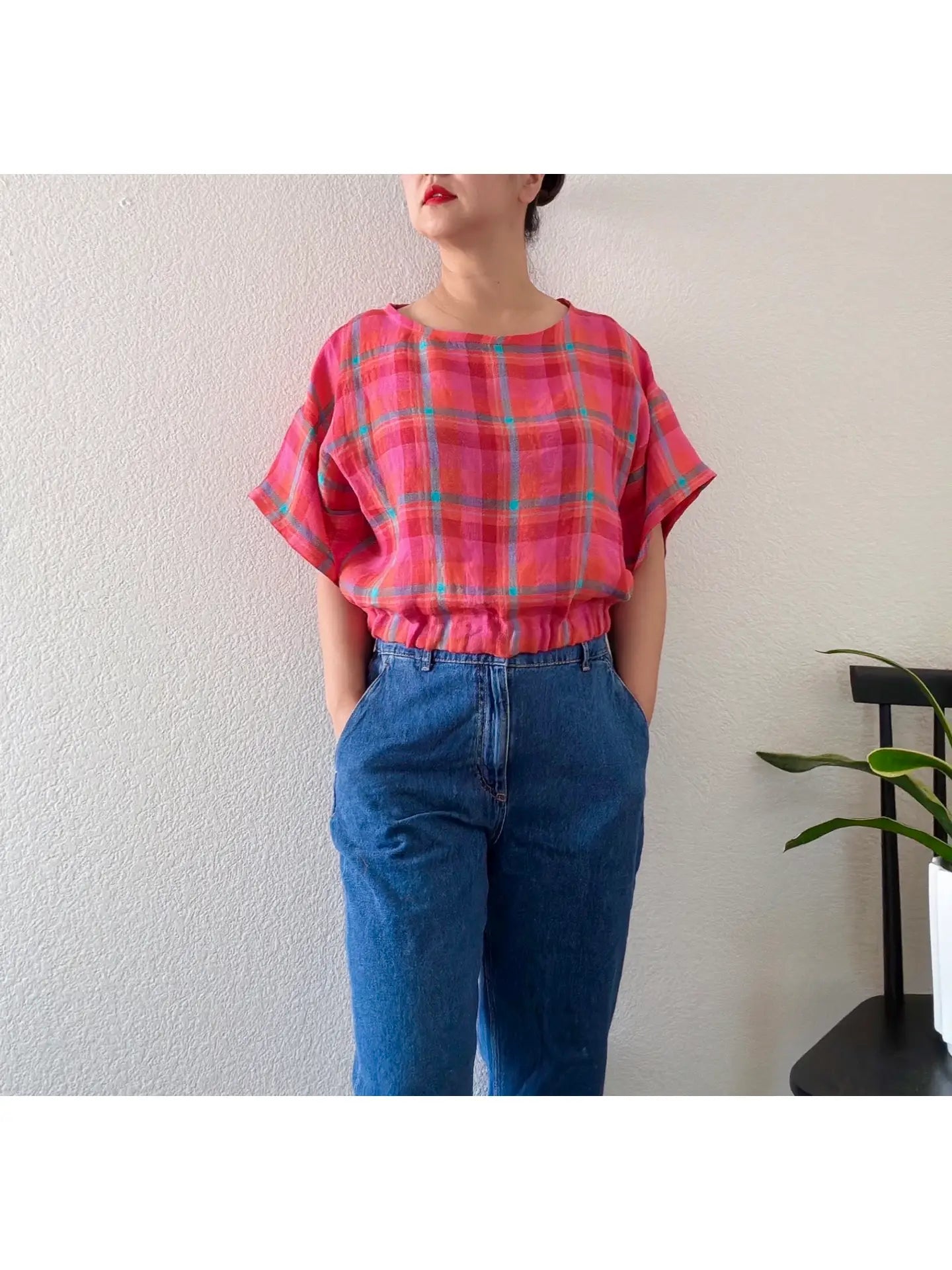 Pink Check Linen Top