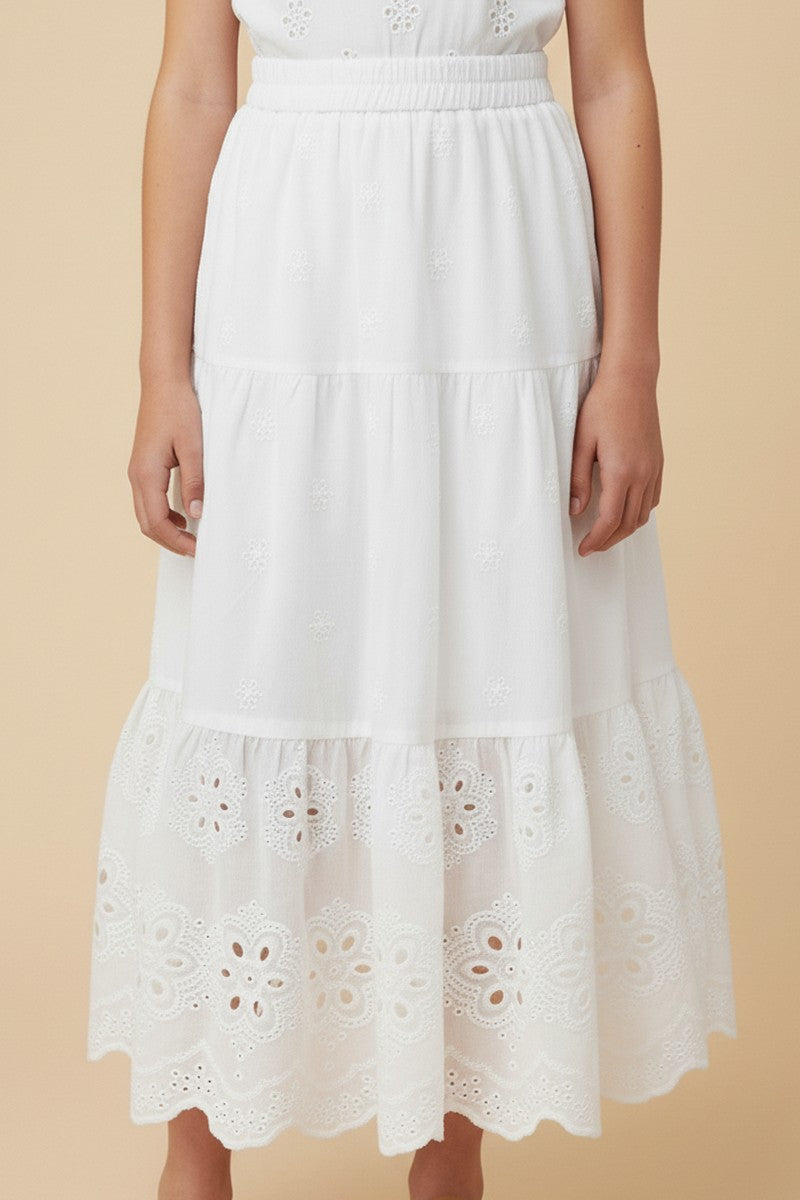 Scalloped Eyelet Hemmed Tiered Skirt