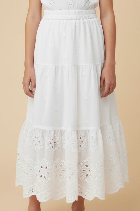 Scalloped Eyelet Hemmed Tiered Skirt