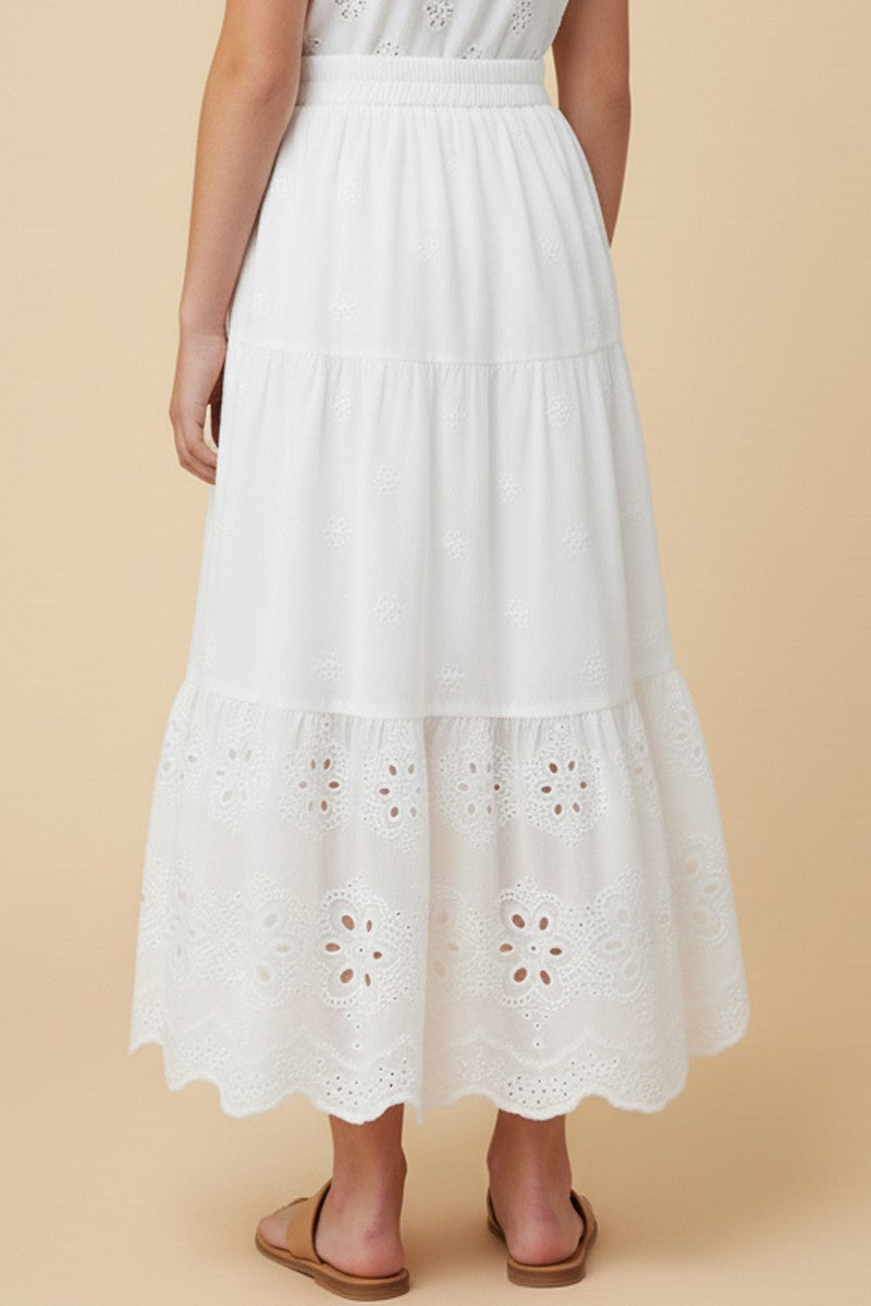 Scalloped Eyelet Hemmed Tiered Skirt