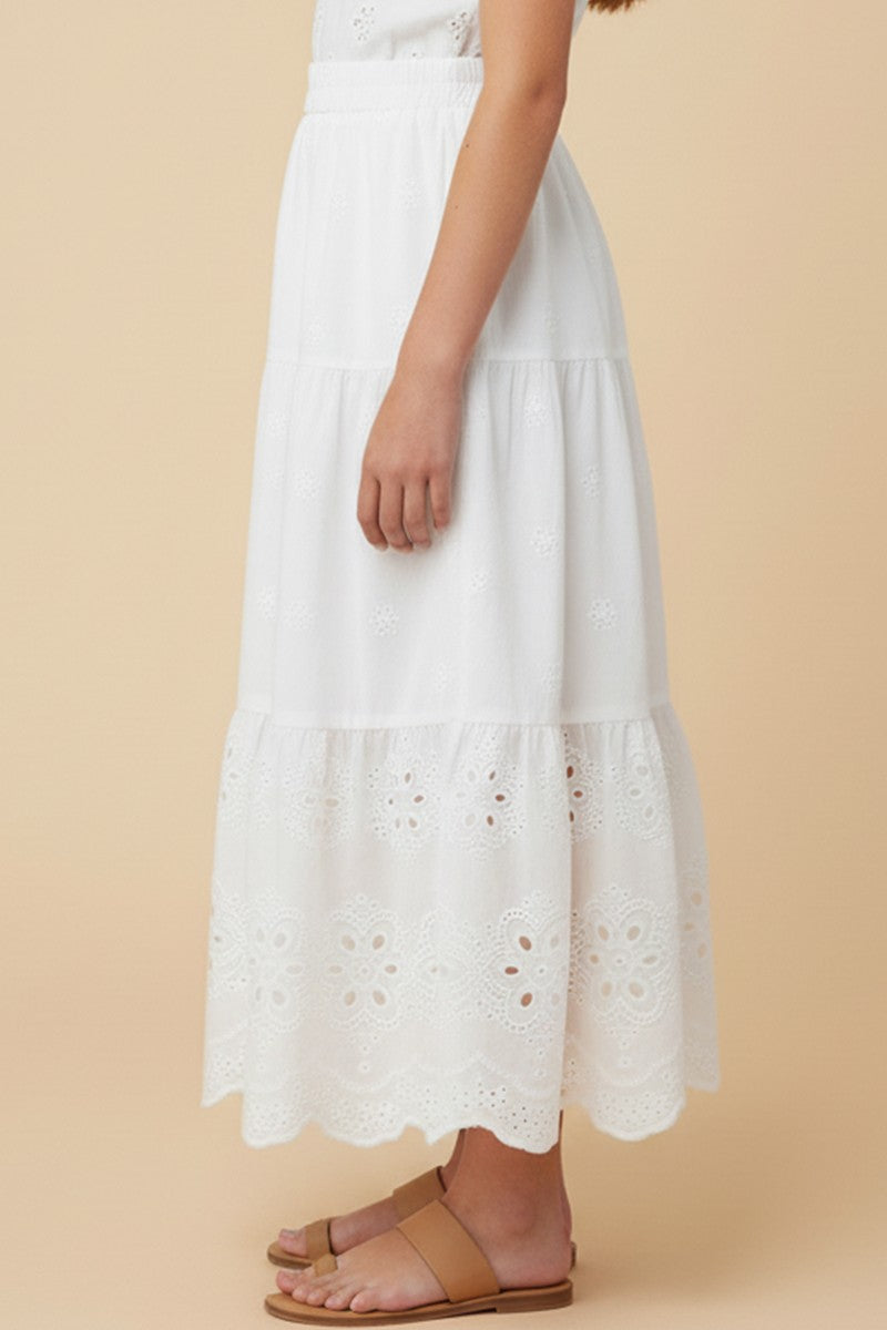 Scalloped Eyelet Hemmed Tiered Skirt