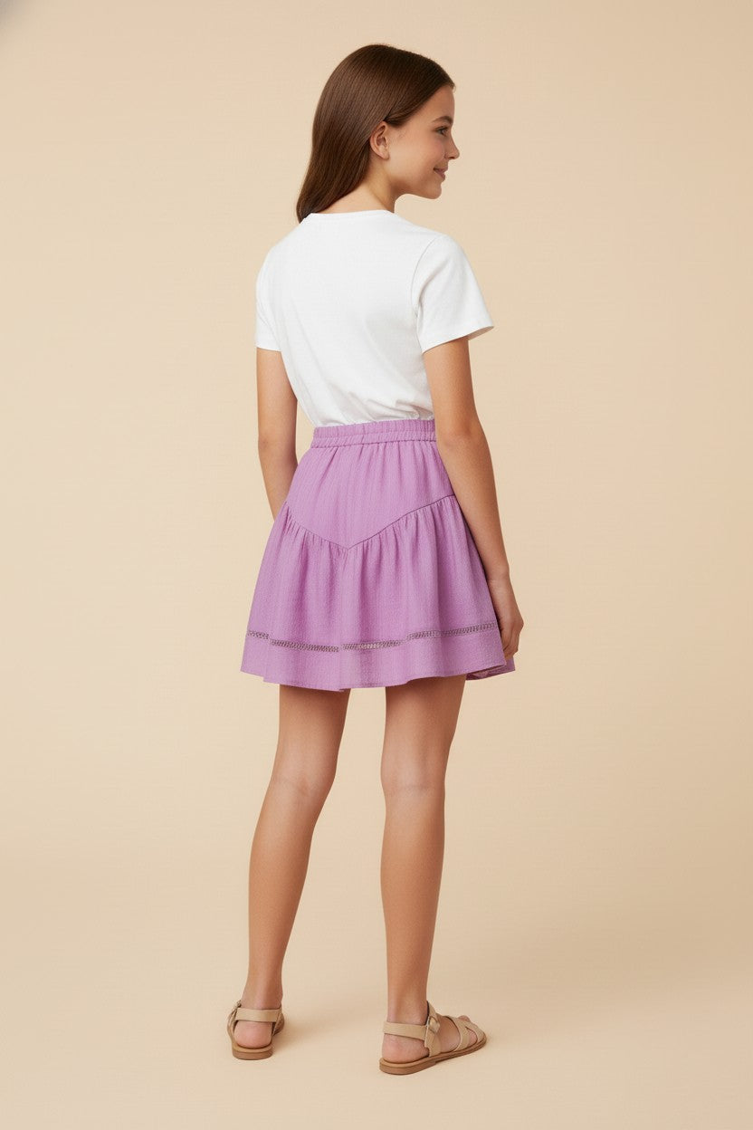Girls Crochet Ladder Trim Textured Skirt