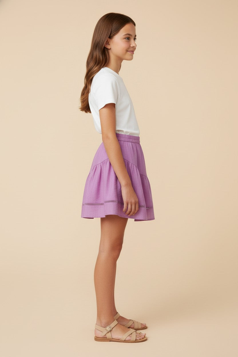 Girls Crochet Ladder Trim Textured Skirt