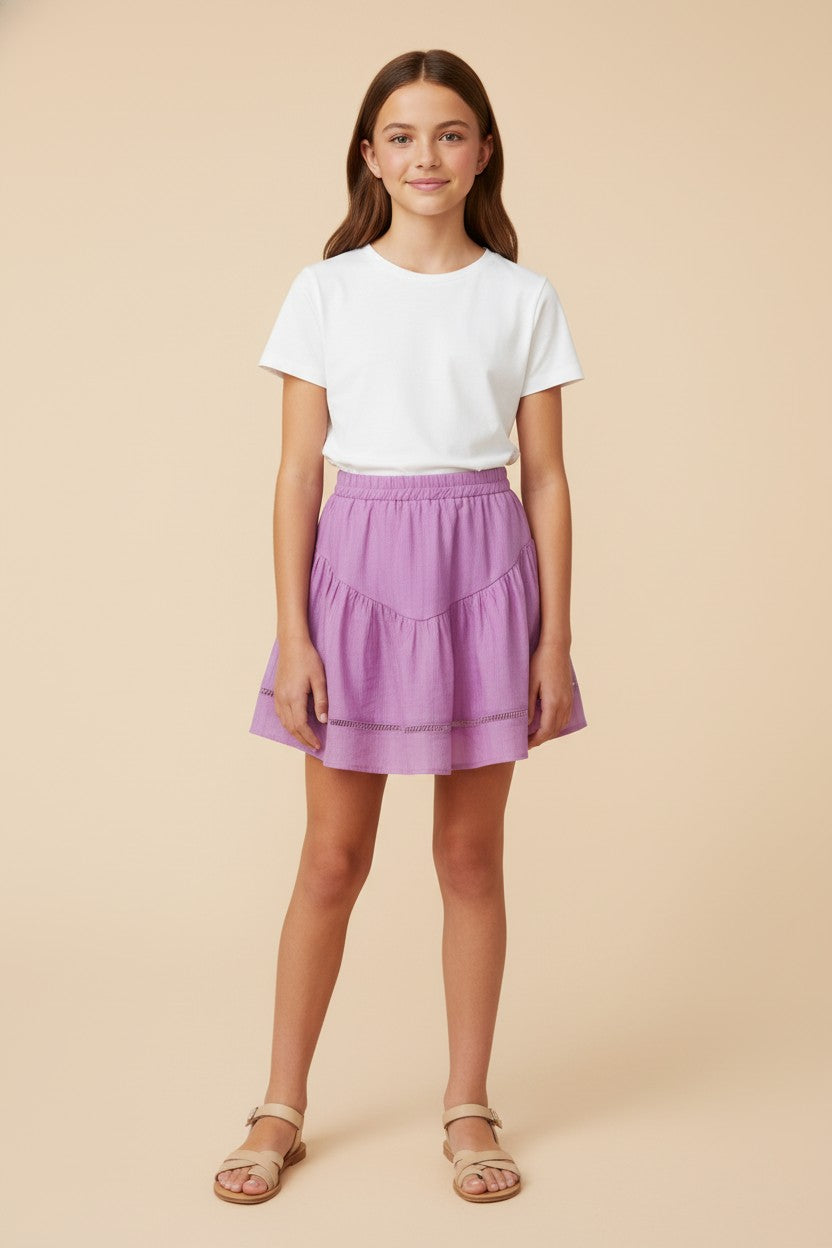 Girls Crochet Ladder Trim Textured Skirt