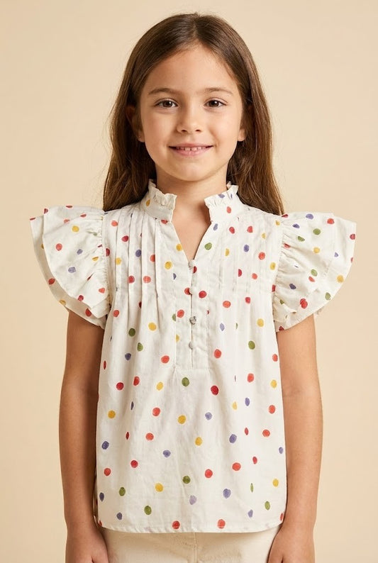 Multicolor Polka Dot Pleated Blouse