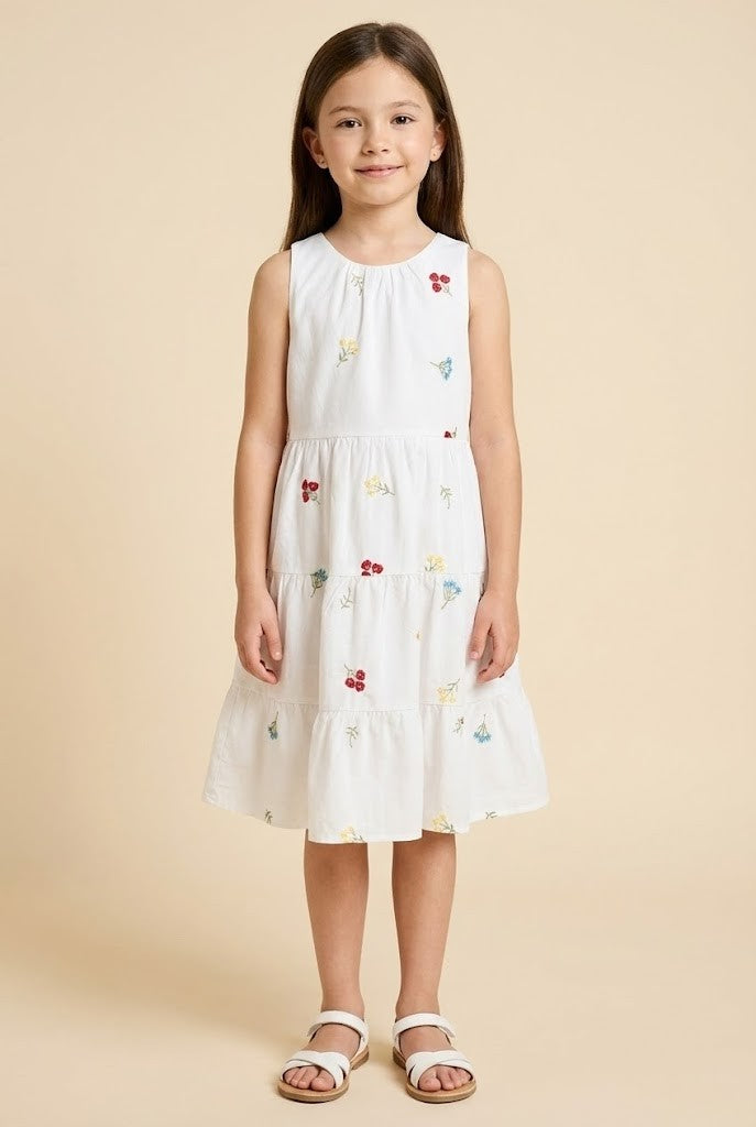 Floral Embroidered Sleeveless Tiered Dress