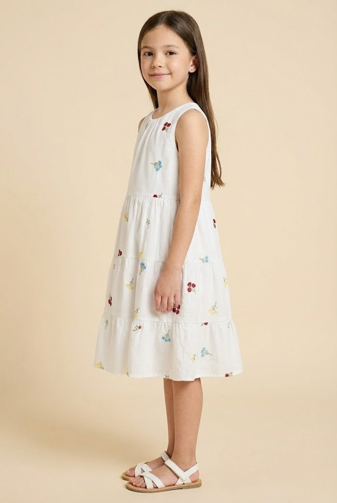 Floral Embroidered Sleeveless Tiered Dress
