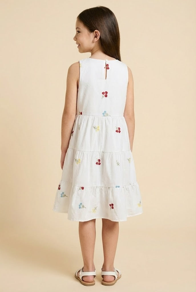 Floral Embroidered Sleeveless Tiered Dress