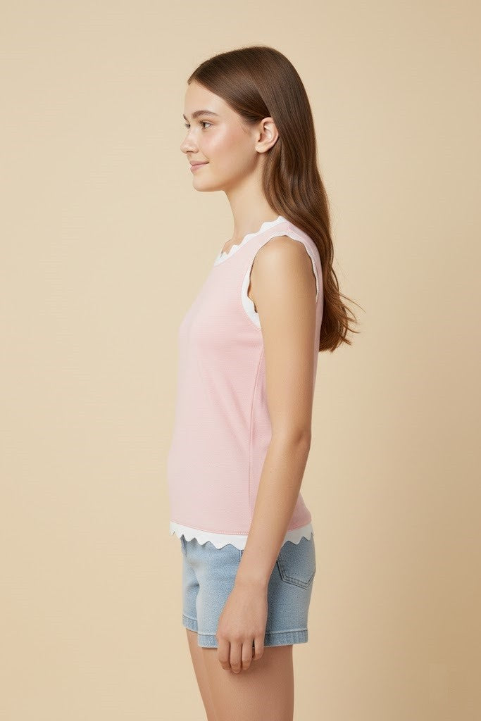 Contrast Scalloped Detail Knit Tank Top