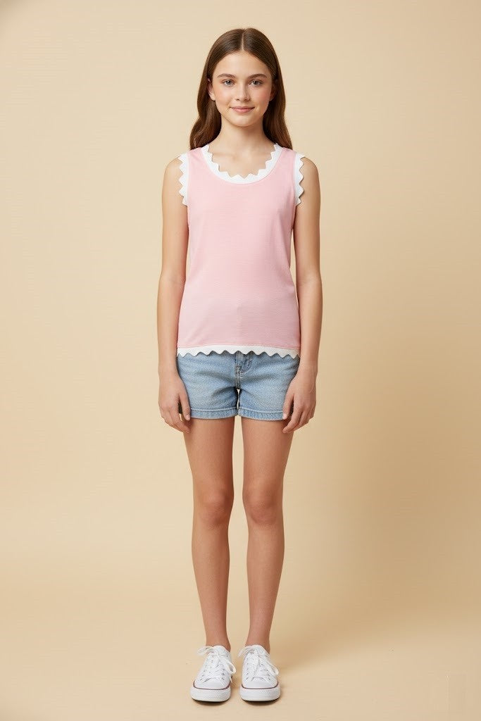 Contrast Scalloped Detail Knit Tank Top