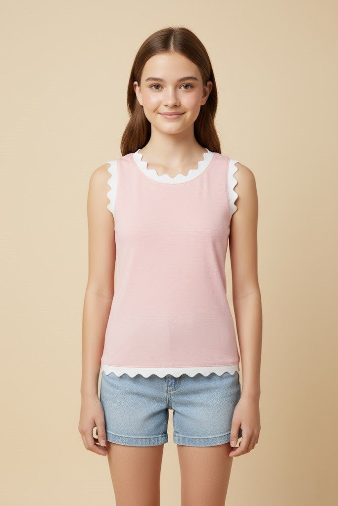 Contrast Scalloped Detail Knit Tank Top