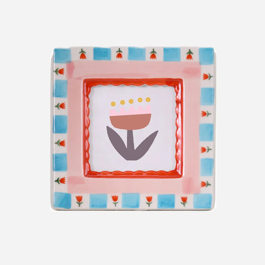 Hand-Painted Ceramic Photo Frame - Red Flowers