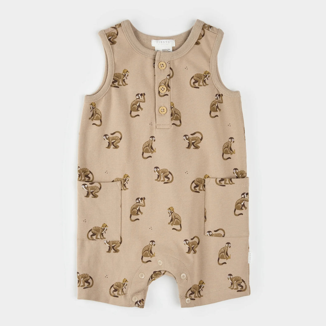 Monkey Print Sleeveless Romper