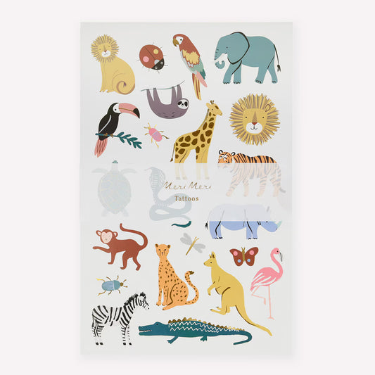Wild Animals Temporary Tattoo Sheets