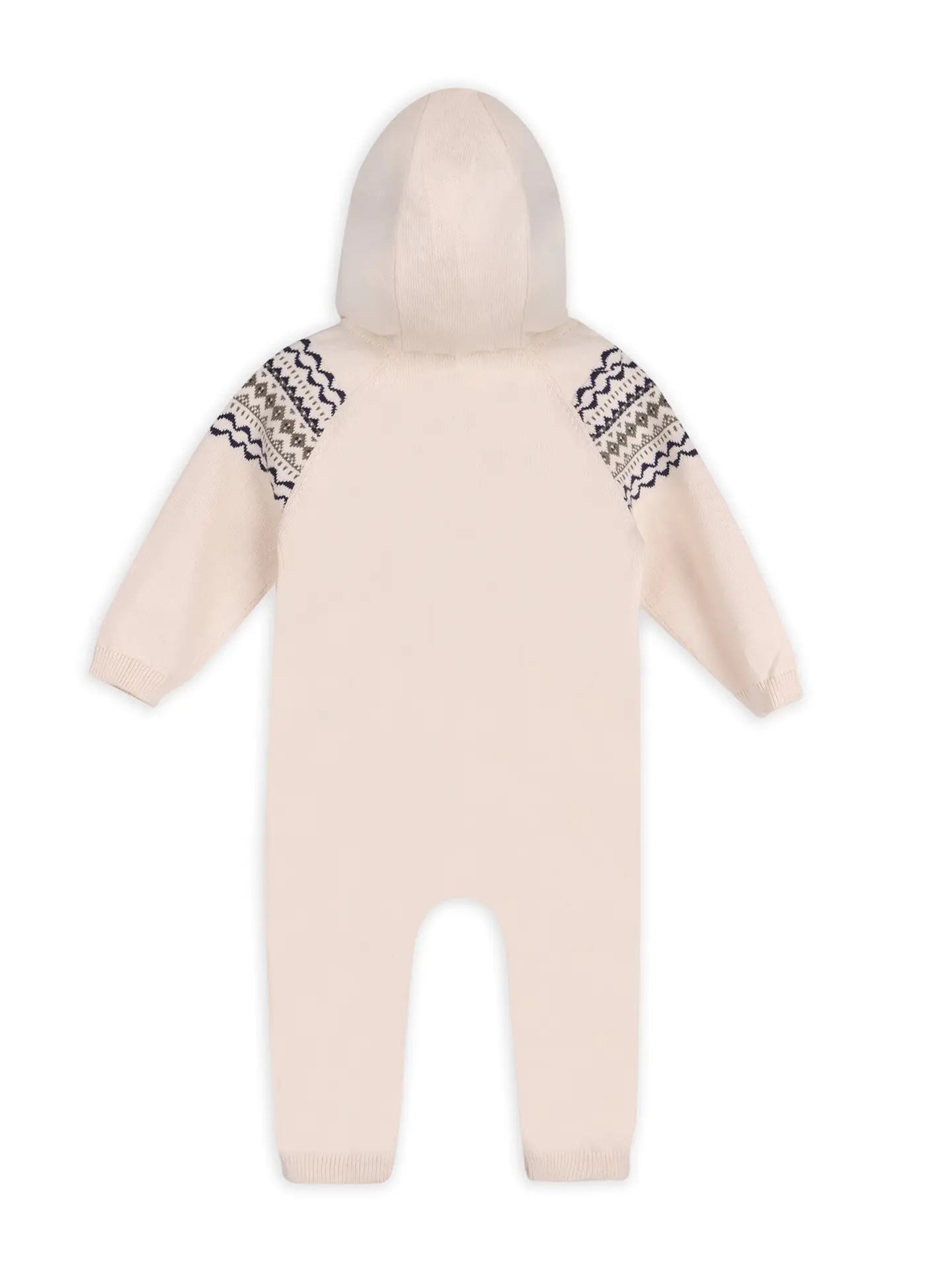 Fair Isle Jacquard Sweater Knit Baby Hooded Jumpsuit