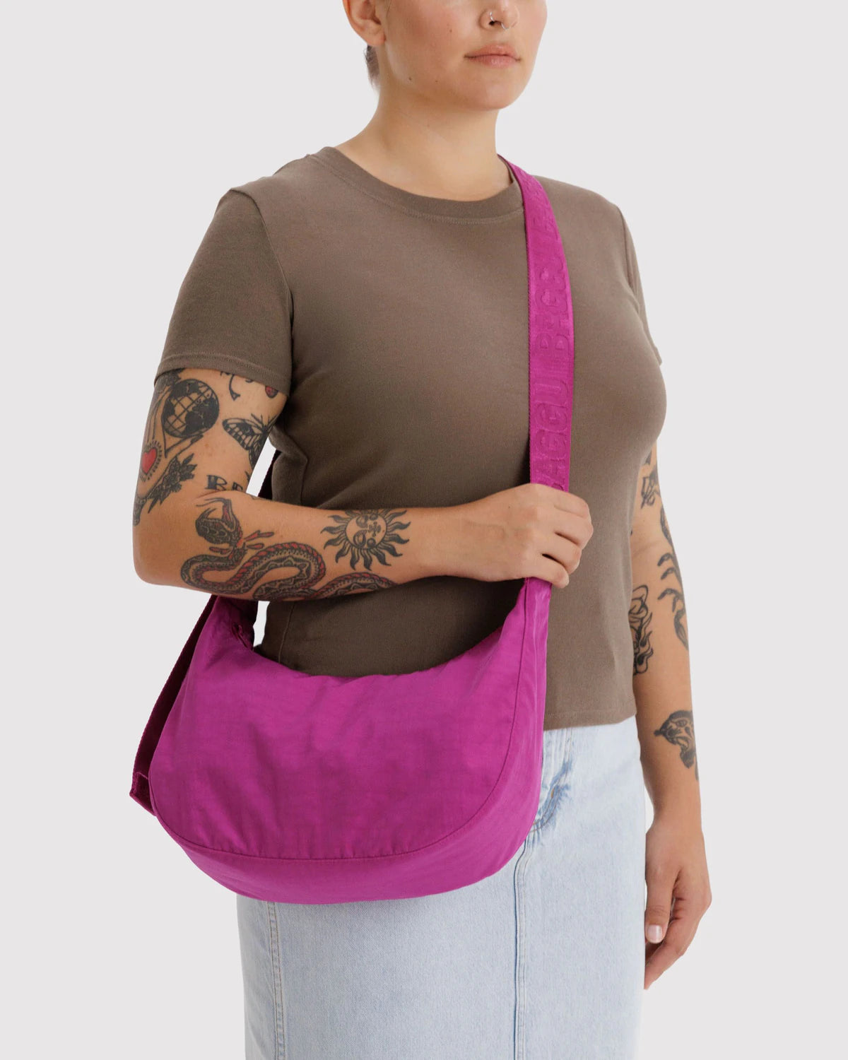 Medium Nylon Baggu Crescent Bag - Deep Fuchsia