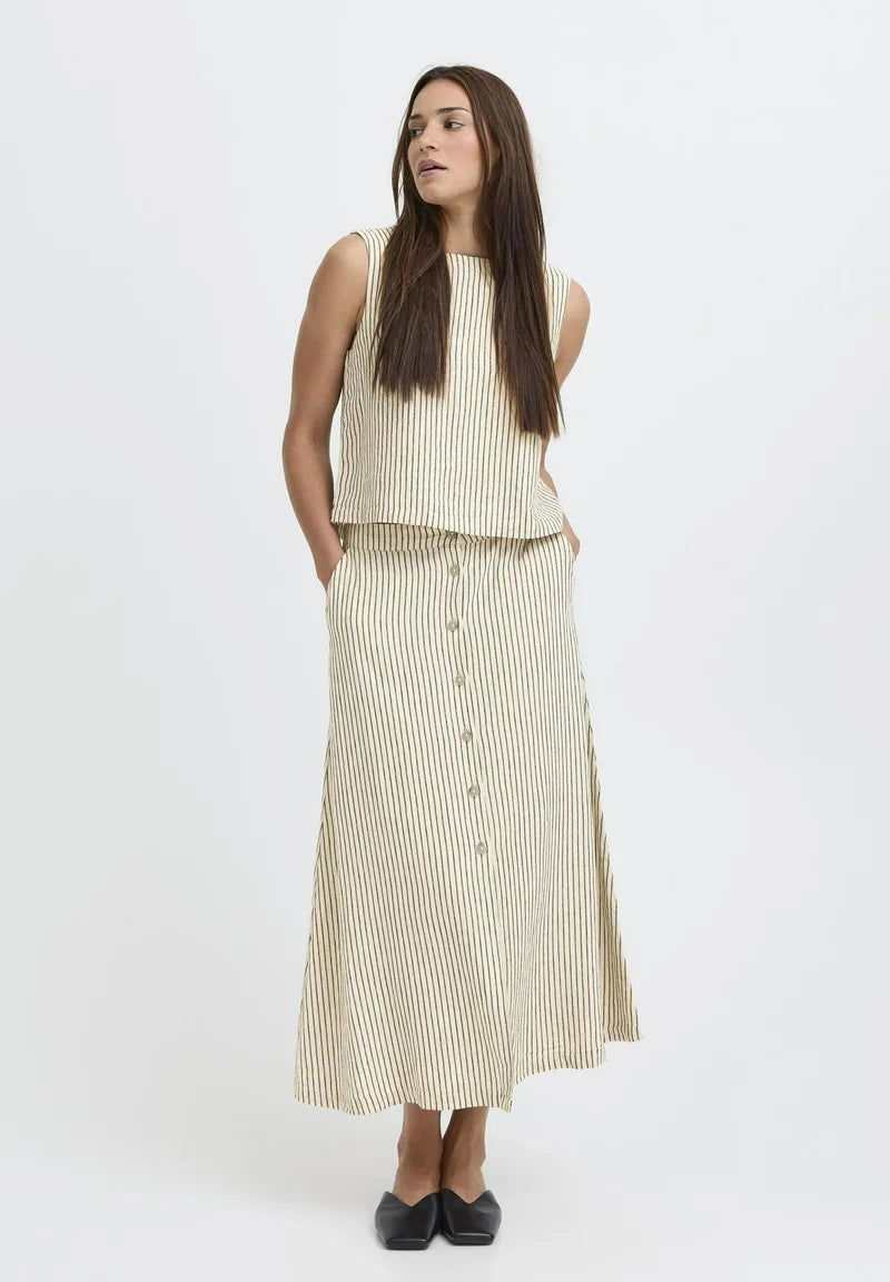 BYFALAKKA BUTTON - Maxi skirt - rainy day stripe
