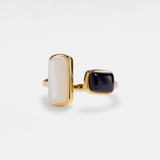 Black White Agate Onyx Cabochon Ring