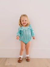 Load image into Gallery viewer, Hayley Romper in Crushed Mint Velvet
