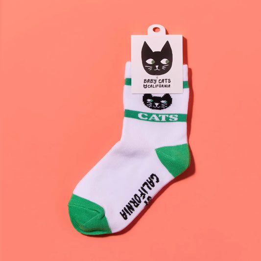 Kids Baby Cats Socks - Green & White
