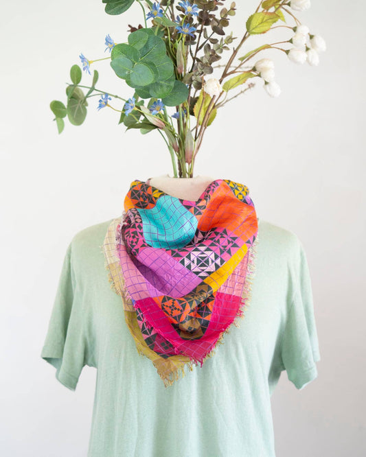 Autumn on the Plains Patchwork - Pure Silk Bandana Scarf