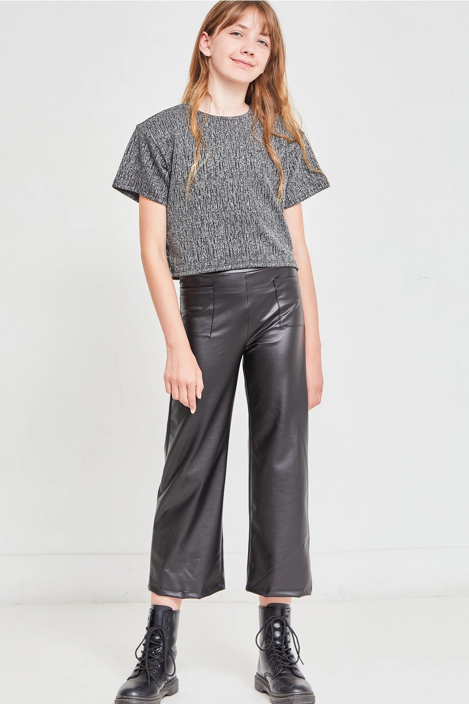 Faux Leather Wide Legs Pants